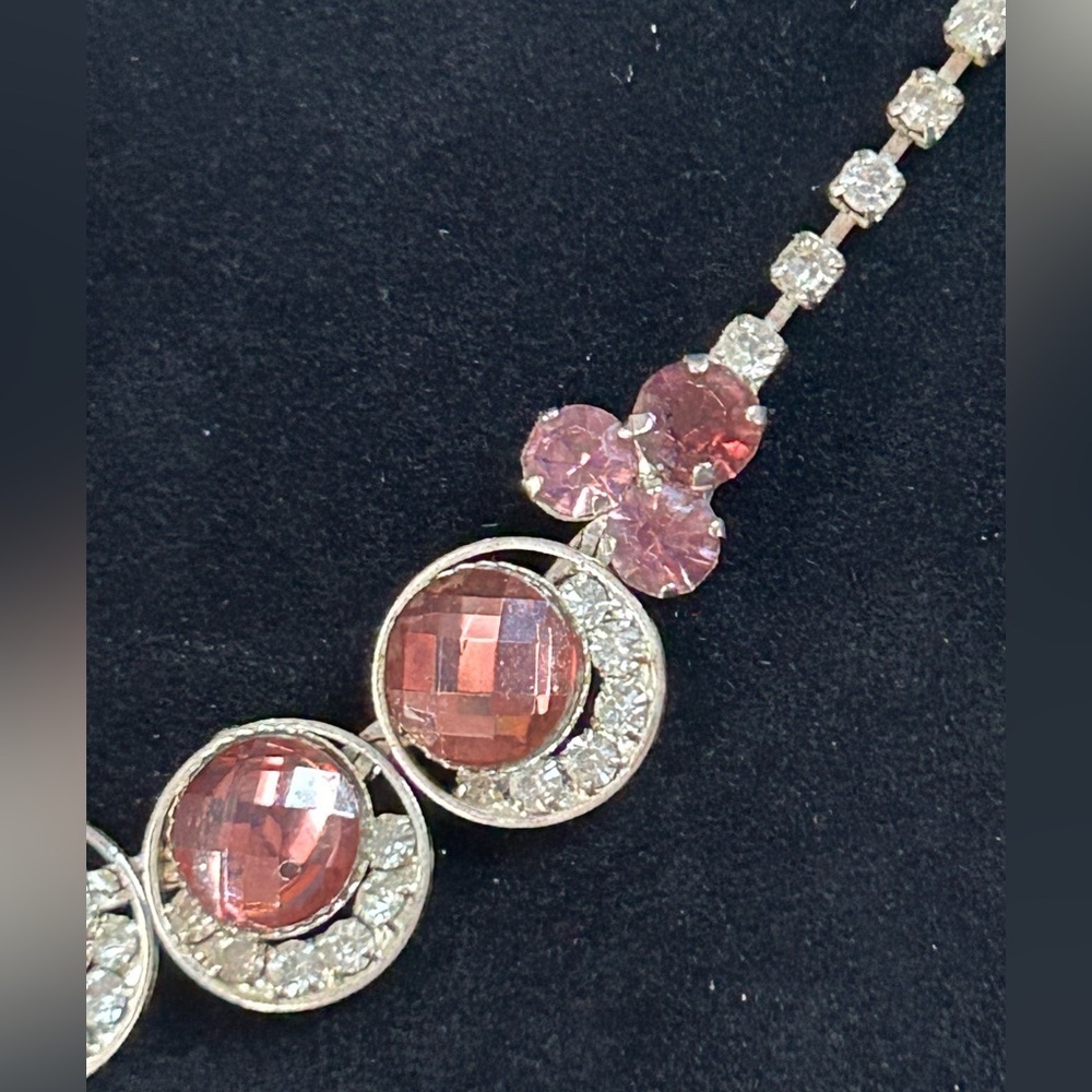 Vintage Christine Collection Pink White Rhinestone Silver Toned Fashion Necklace - Picture 3 of 10